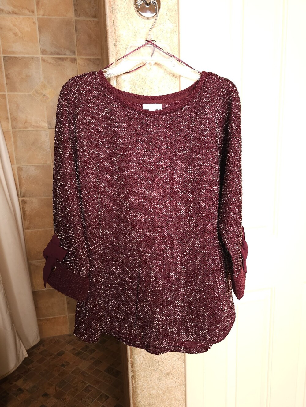 NWT Charter Club XXL women’s sweater Maroon/white speckled - tie sleeve